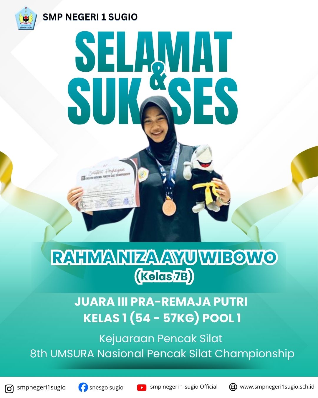 DUA SRIKANDI SMP NEGERI 1 SUGIO TOREHKAN PRESTASI NASIONAL PADA KEJUARAAN PENCAK SILAT UMSURA CHAMPIONSHIP 2026 DUA SRIKANDI SMP NEGERI 1 SUGIO TOREHKAN PRESTASI NASIONAL PADA KEJUARAAN PENCAK SILAT UMSURA CHAMPIONSHIP 2026
