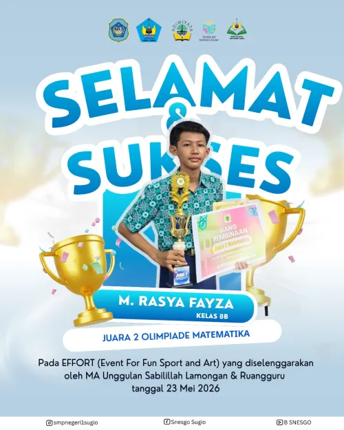 UKIR PRESTASI MEMBANGGAKAN, SISWA SMP NEGERI 1 SUGIO RAIH JUARA II OLIMPIADE MATEMATIKA