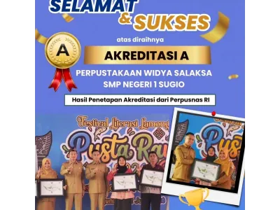 Selamat & Sukses atas diraihnya Akreditasi A Perpustakaan "Widya Salaksa" SMP Negeri 1 Sugio 