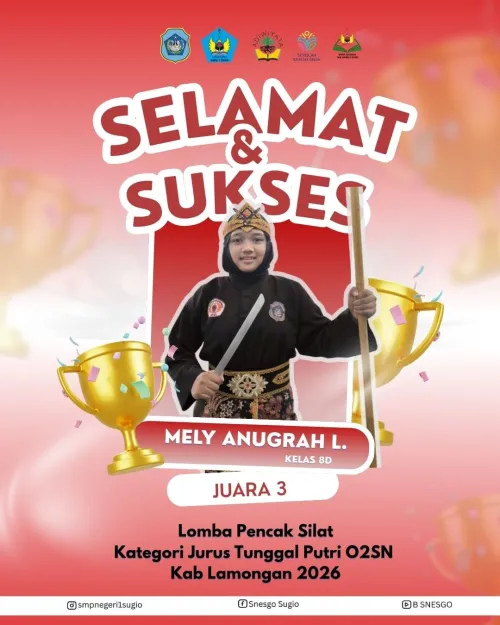 HARUMKAN NAMA SEKOLAH, SISWI SMP NEGERI 1 SUGIO RAIH JUARA III PENCAK SILAT O2SN KABUPATEN LAMONGAN 2026